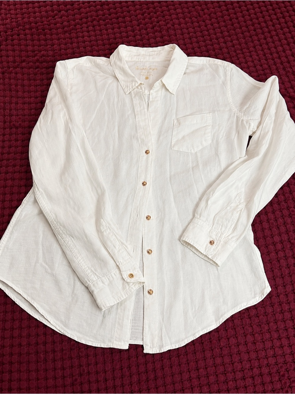 Lilly Pulitzer White Button-Up Linen Blend Blouse